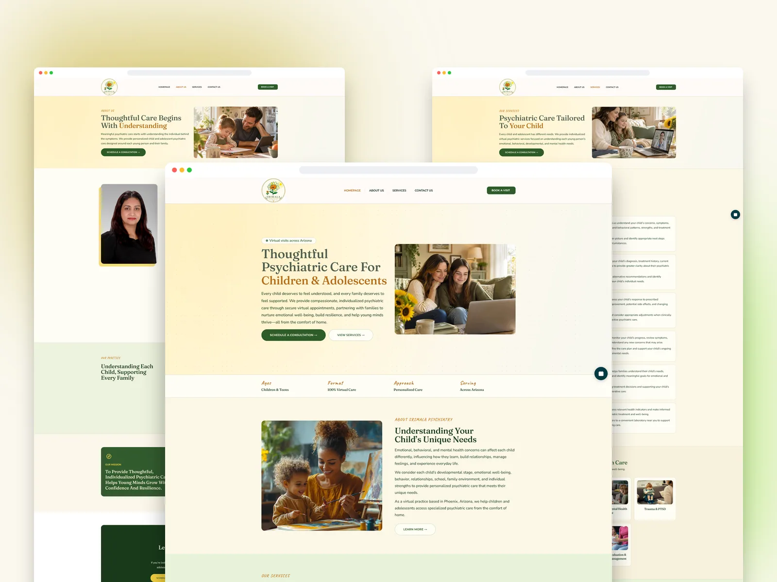 Child Psychiatry Website, Arizona page designs
