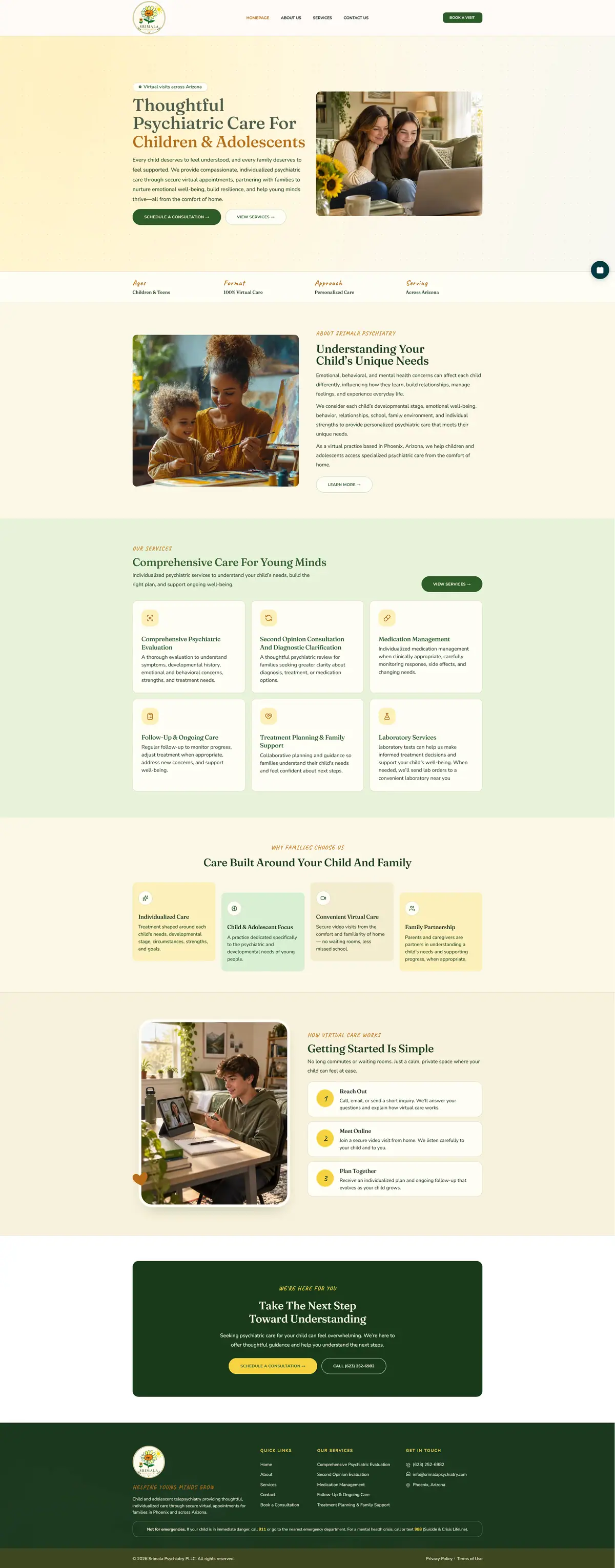 Child Psychiatry Website, Arizona — Homepage design