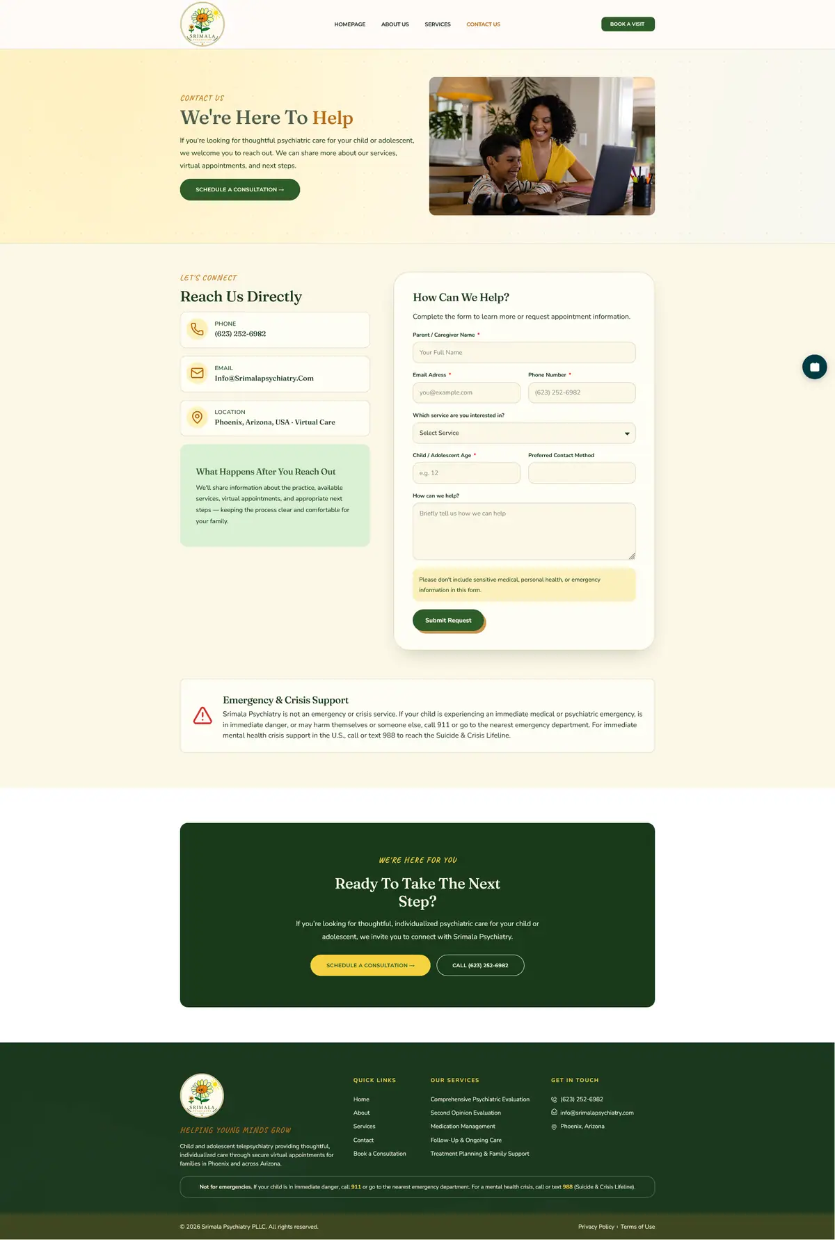 Child Psychiatry Website, Arizona — Contact design