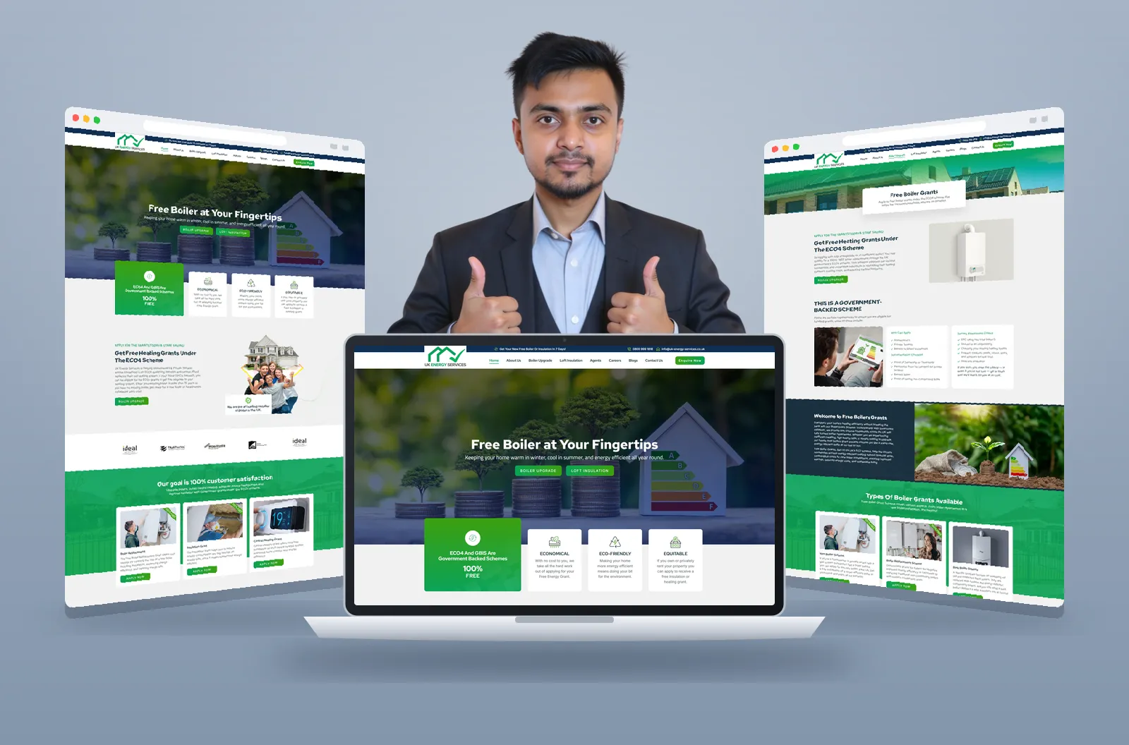 UK Energy Service website shown on laptop and browser mockups