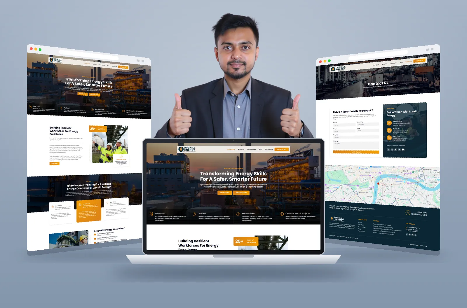 Upskill Energy website shown on laptop and browser mockups