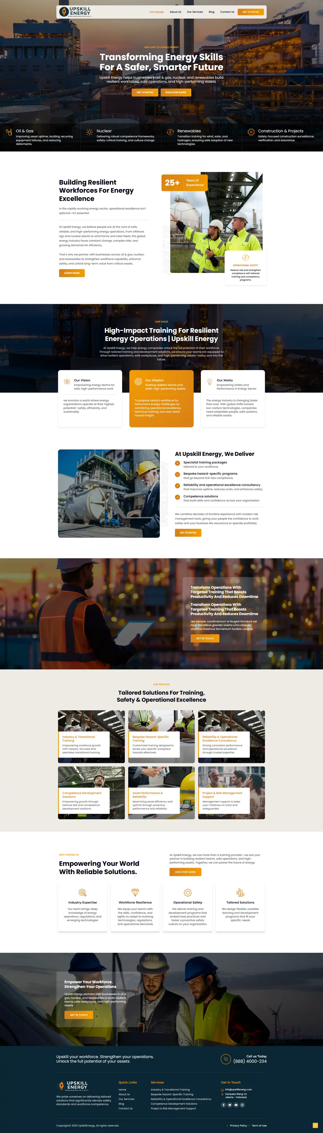 Upskill Energy — Homepage page design