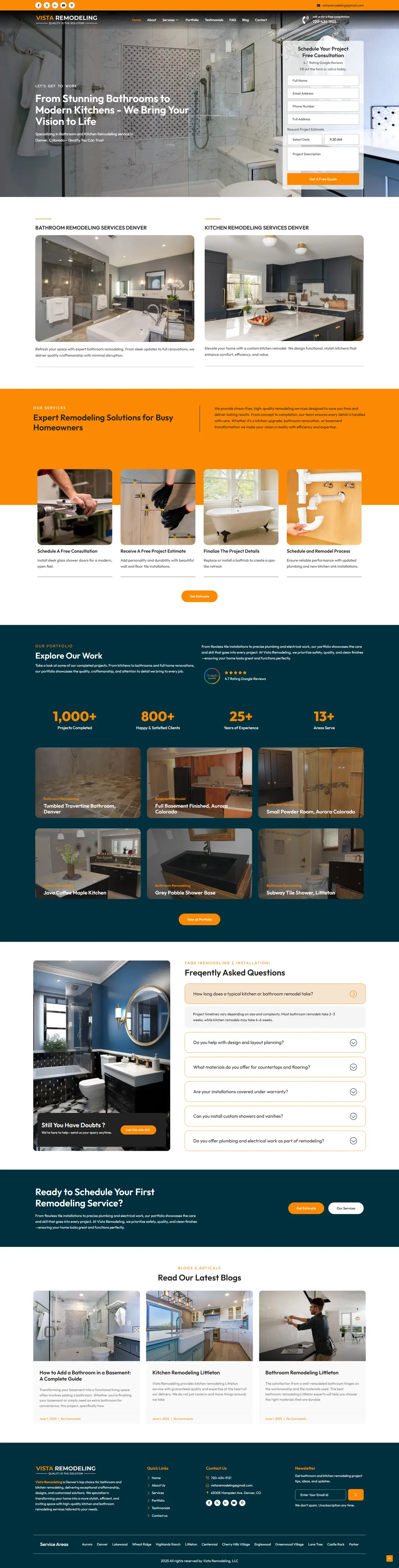 Vista Remodeling — Homepage page design