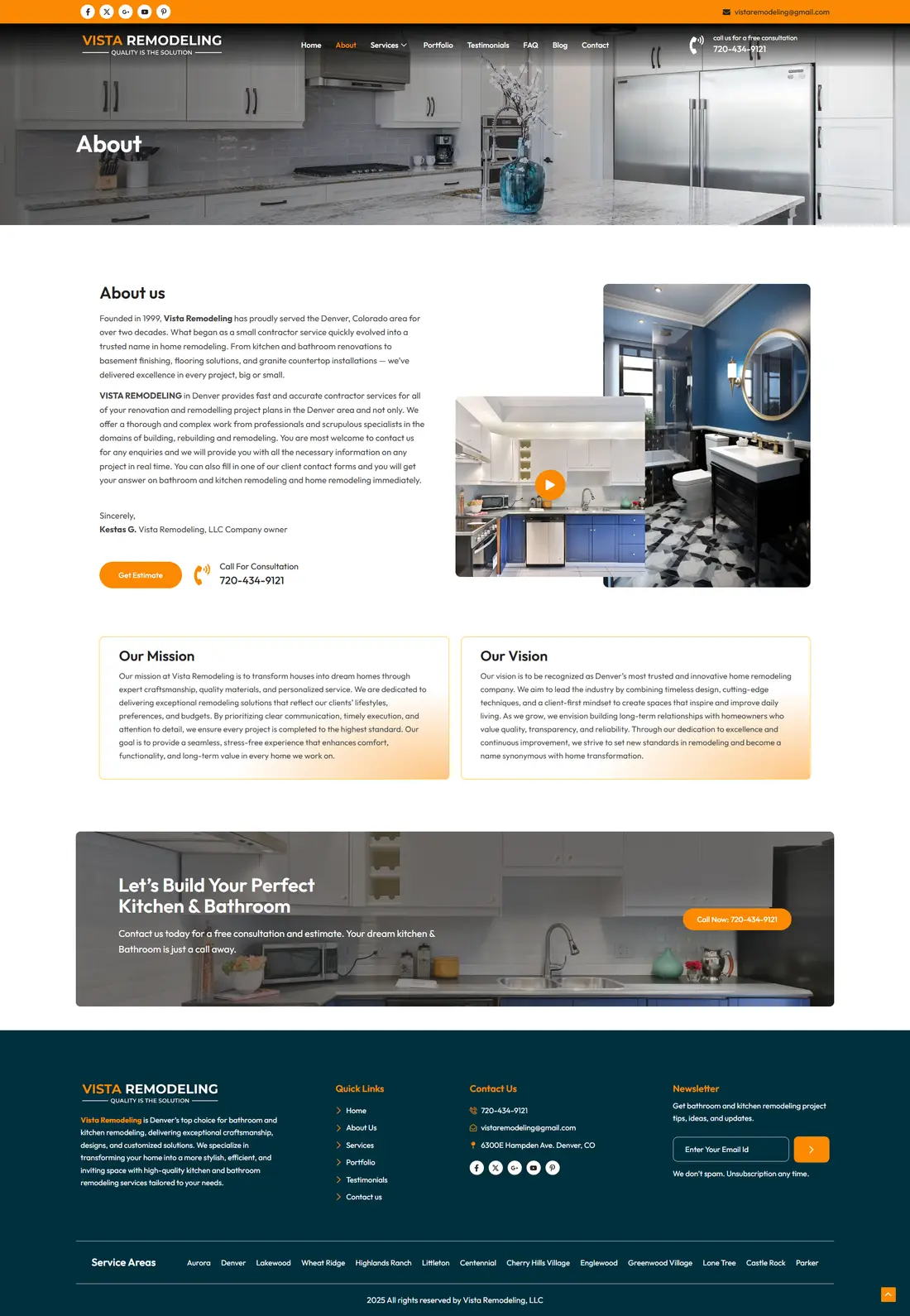 Vista Remodeling — About page design