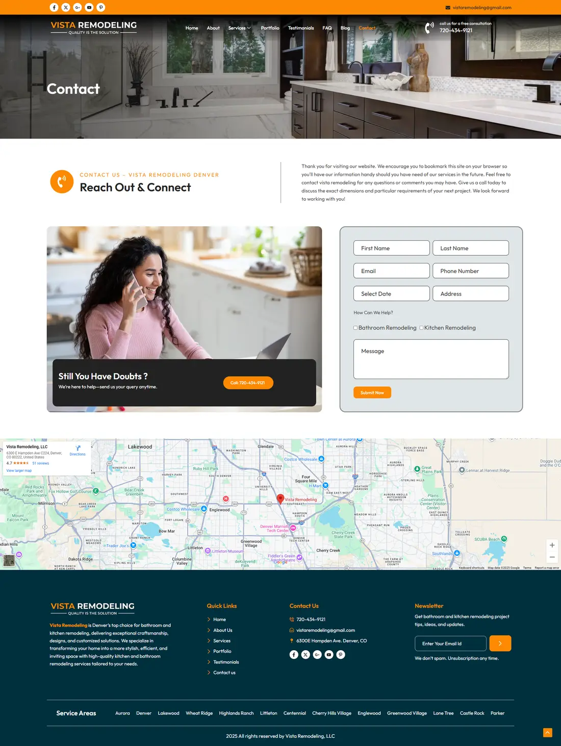 Vista Remodeling — Contact page design