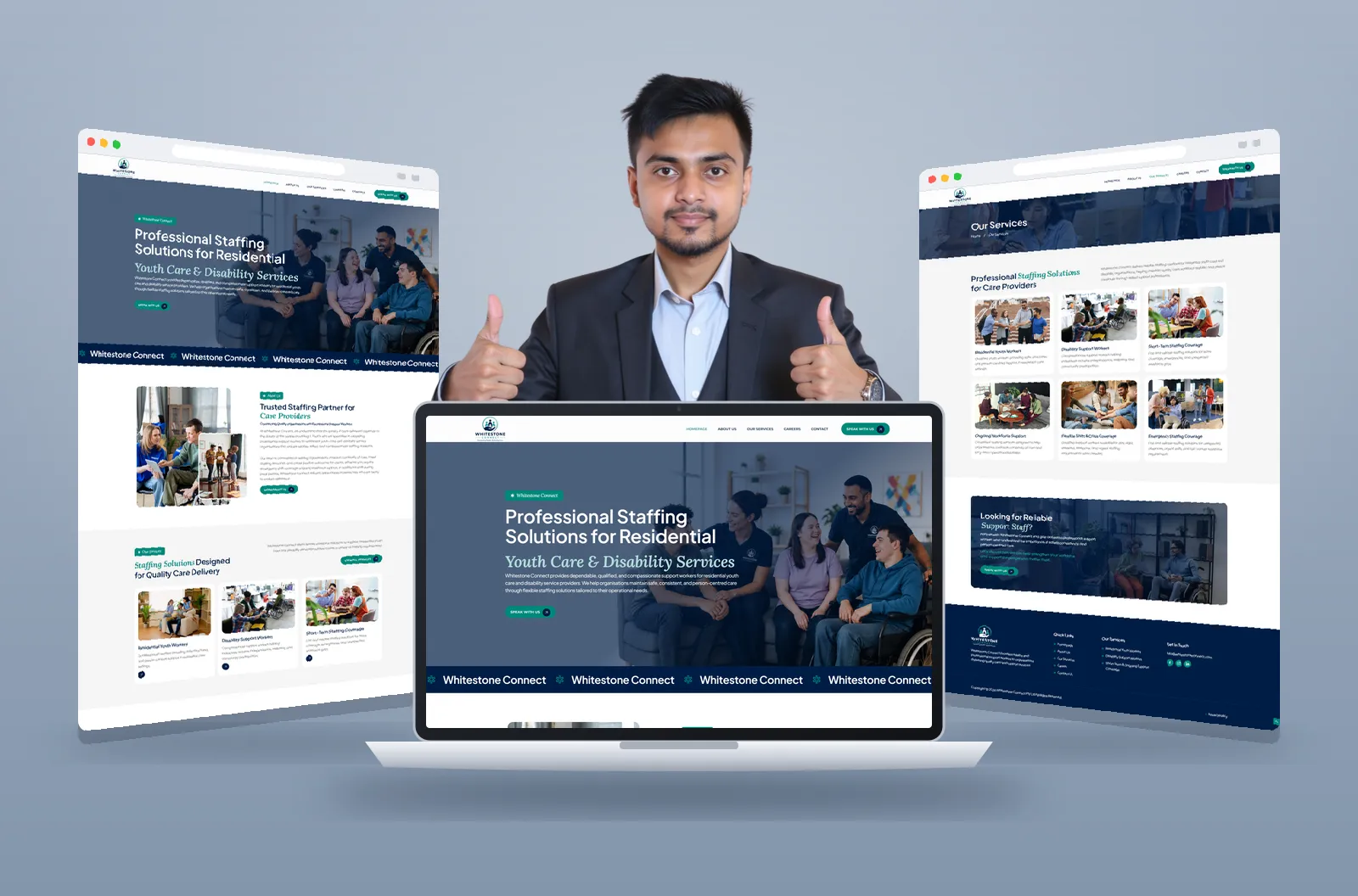 Whitestone Connect website shown on laptop and browser mockups