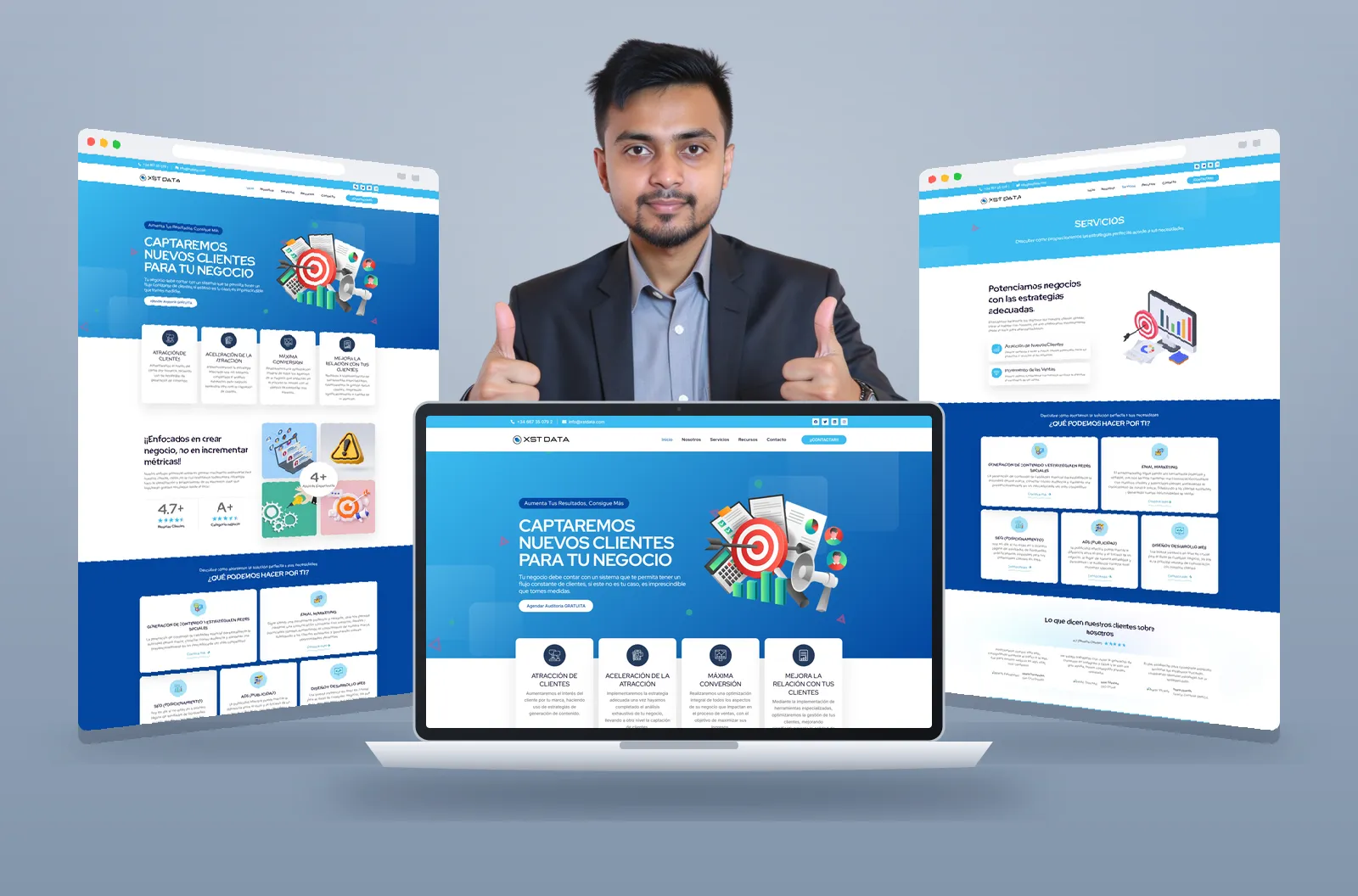 XST Data Agency website shown on laptop and browser mockups