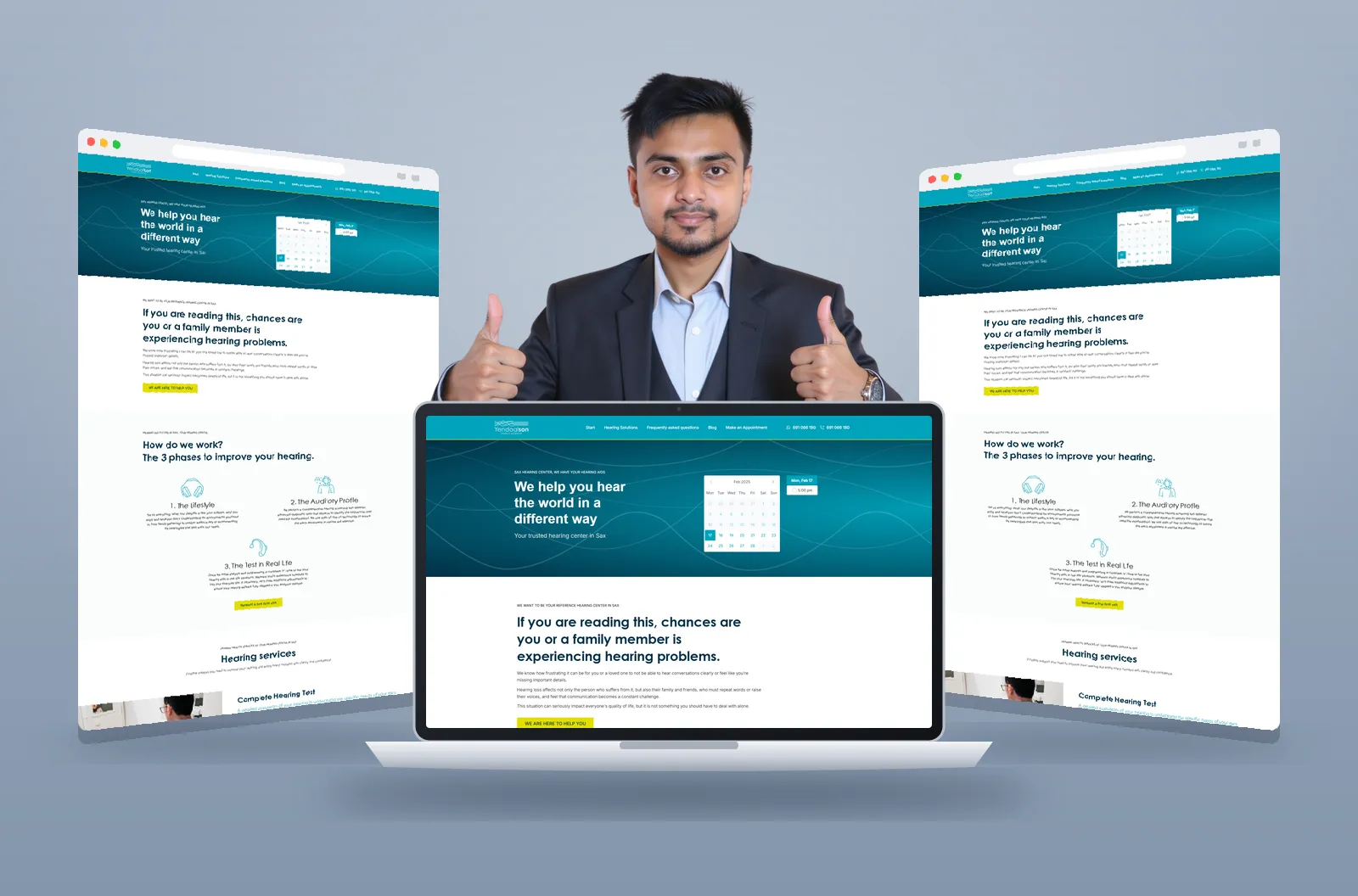 Yendo Alson Hearing Centers website shown on laptop and browser mockups
